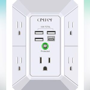 Wall Charger, Surge Protector, 5 Outlet Extender 3-Sided for Home Travel Office
